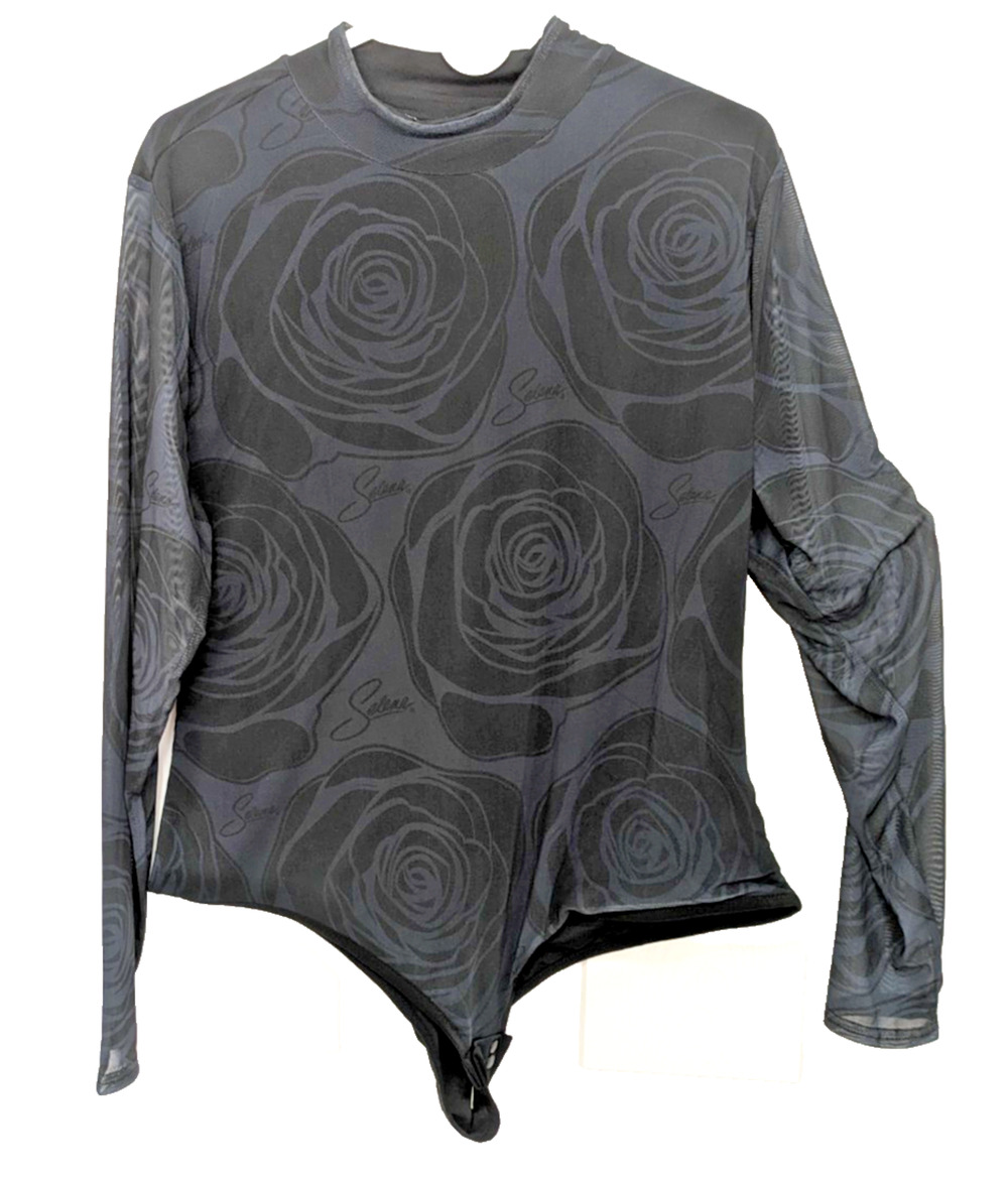 Selena Quintanilla Womens Mesh Long Sleeve Floral Bodysuit 2X Black Raver Goth